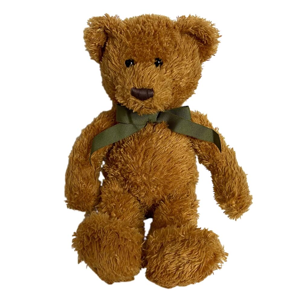 Vtg Mary Meyer Teddy Bear Plush Brown Shaggy Green Bow 12" 2000 Mothers Day Gift